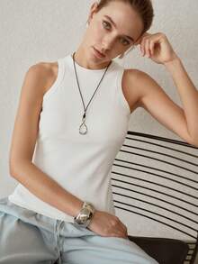 MOTF PREMIUM Áo tank top ngắn tay không tay ôm sát dành cho nữ - trắng - Xem 5