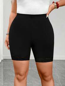 Elenzga Plus Size Women Solid Color Casual Versatile Daily Wear Skinny Shorts - Black - View 6
