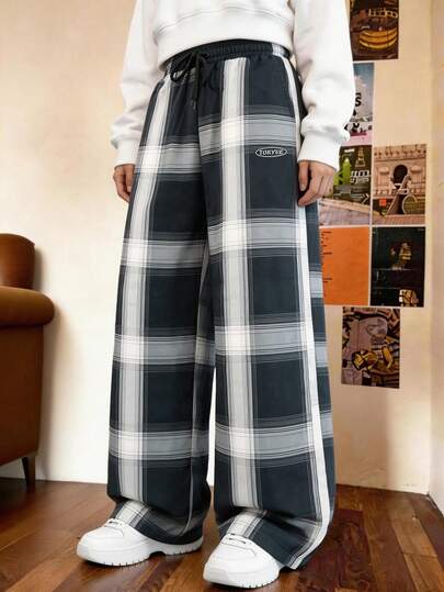 TOKVUE Men's Casual Plaid Drawstring Pants, Suitable For Vacation, Home, And Outdoor