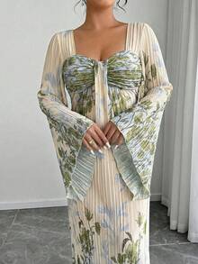 Elenzga Váy xòe tay loe xếp ly thắt nút, in họa tiết, thắt eo, đa năng cho các buổi đi chơi, đêm hẹn hò, tiệc theo chủ đề, lễ kỷ niệm - Nhiều màu - Xem 7