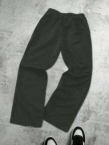 Manfinity Roghcode Pantalones de chándal con cordón en la cintura a rayas para hombre, pantalones de entrenamiento para gimnasio - Gris Oscuro - Ver 2