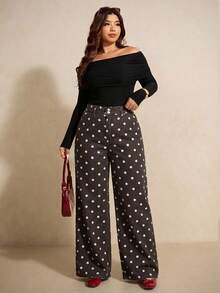 Elaquor Jeans a gamba larga a pois per donne taglie forti - Castano - Visualizzare 7