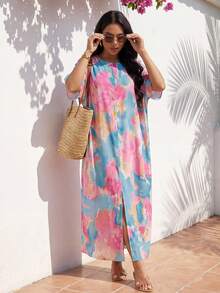 SHEIN Lady Women's Tie Dye Print V-Neck Batwing Short Sleeve Casual Dress,Summer Dresses For Women Holiday Vacation Beach Vacation Outfits For Women Spring Summer Vacation Outfits For Women Beach Outfit For Women Vacation Beach Outfit  Beach Outfit For Women Beach Outfit For Women Beach Summer Outfit For Women Casual Sets For Women Summer Clothes Summer Summer Outfit For Women - Multicolor - View 4