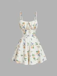 SHEIN MOD Women's Summer Floral Print Front Tie Spaghetti Strap Wide Leg Jumpsuit - Multicolor - View 3