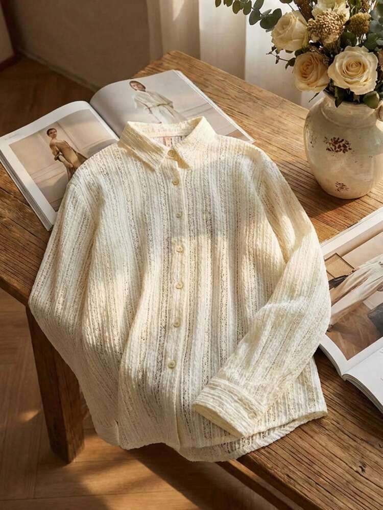 Women's Loose Fit Hollow Out Lapel Blouse