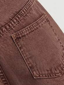 Sweetra Quần short denim nữ màu trơn, kiểu dáng chéo, thích hợp cho mùa hè. - Cà phê nâu - Xem 4