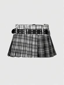 ROMWE Anime 1件黑色Y2K千禧辣妹可爱甜美复古格子镂空量产系带时尚简约女式腰饰，适合大学、购物、音乐会等场合，含多孔腰带 - 黑色 - 查看 2