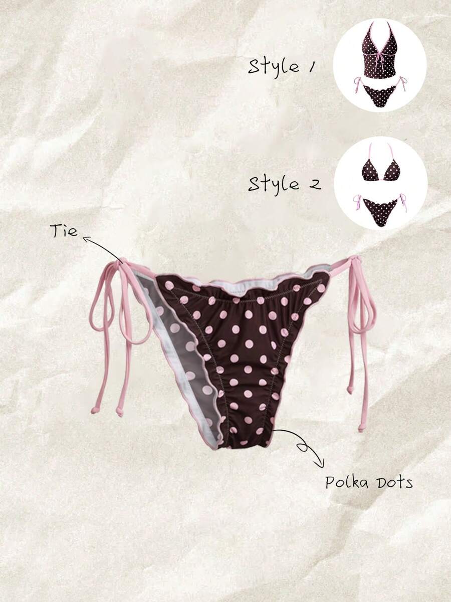 Elavelle Quần bikini buộc dây bên hông in họa tiết ngẫu nhiên dành cho nữ, thích hợp cho mùa xuân/hè. - Nhiều màu - Xem 1