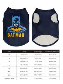 Batman X PETSIN 一件印有超级英雄头像的宠物背心，带面罩，蓝色头部图案，柔软透气，活动自如，深蓝色宠物服装 - 深藍色 - 查看 2