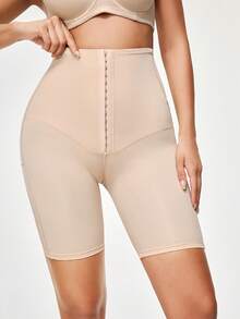 Women's Solid Color High Waist Tummy Control Butt Lifting Shaping Shorts - Khaki - View 4