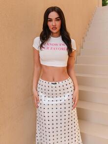 Bris Aura 我知道我是你最爱的女士夏季 Y2K 淡粉色标语短款 T 恤我知道我是你最爱的 - 白色 - 查看 3