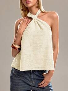 Avantive Women's Solid Color Textured Fashion Halter Neck Camisole - White - View 4