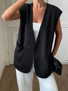 DAZY Áo blazer mỏng không tay thời trang dành cho nữ, thích hợp mặc đi làm. - màu đen - Xem 1