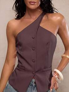 Glamine 女士杏色无袖休闲百搭西装外套，夏季穿搭 - 乾枯玫瑰色 - 查看 10