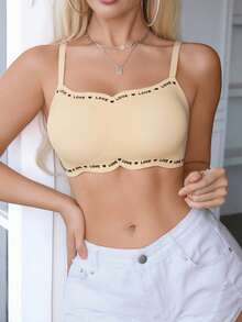 Comfortable Seamless Printed Heart Graphic Bra For Women - Apricot - View 3