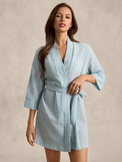 EverLounge Women's Solid Color 3/4 Sleeve Casual Robe