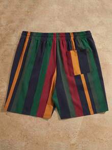 HIMLAND Hombre Pantalones cortos con estampado de rayas, ajustables con cordón en la cintura, holgados, frescos y coloridos para vacaciones al estilo bohemio - Multicolor - Ver 2