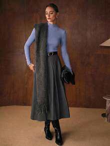 MOTF PREMIUM MINIMALIST METAL BUCKLE DECOR BASE LAYER SWEATER - Teal Blue - View 6