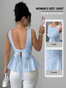 Elenzga Áo khoác mùa hè dệt kim thanh lịch và lãng mạn dành cho nữ. - Màu xanh lam - Xem 1