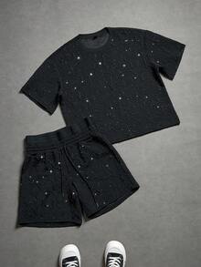 PAVTROS Men's Round Neck Short Sleeve Casual T-Shirt Set, Summer - Black - View 3