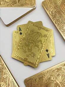 1 Set Matte Golden Dragon PVC Waterproof Durable Playing Cards, Suitable For Celebration Events Such As Valentine's Day, Thanksgiving, Christmas, Halloween, New Year - Gold - View 4