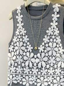 Resyla Blusa sin mangas casual para mujer talla grande - Gris - Ver 4