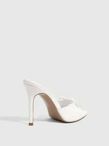 CUCCOO CHICEST Sepatu Wanita Putih PU Musim Semi dan Musim Panas dengan Elemen Pita Modis Seksi Ujung Lancip Sepatu Selop Musim Panas - PU Putih - View 8