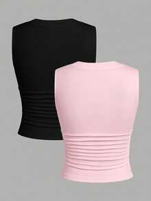 SHEIN EZwear 2pcs/Set Ribbed Removable Padded Camisole For Women,Summer Top - Multicolor - View 2