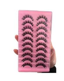 1 pieza Rikuaild 10 pares de pestañas postizas D Curl rusas con aspecto natural, esponjosas y de visón falso, con volumen y mirada felina, pestañas postizas largas y rizadas - Pestañas Cruzadas - Ver 2