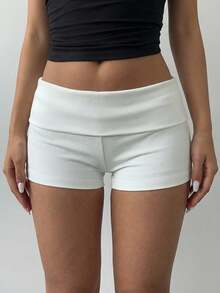Girlism Teen Girls Casual Solid Color Fitted Low Waist Sports Shorts, Suitable For Teenage Girls Outdoor Activities - White - View 3