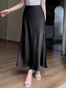 DAZY Women's Solid Color Casual Long Skirt - Black - View 5