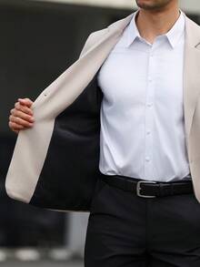 Manfinity Mode Men's Solid Color Notched Collar Single-Breasted Casual Versatile Commuting Office Long Sleeve Suit Jacket - Beige - View 6