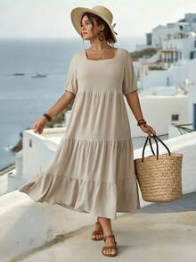Parysyn Un vestido de verano grande, tejido, casual y elegante - Albaricoque - Ver 4