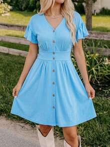 Coeurva 女士休闲针织弹力度假连衣裙，蓝色，春夏女士度假连衣裙摆裙纽扣连衣裙休闲连衣裙浅蓝色连衣裙蓝色度假连衣裙女士纽扣前开襟连衣裙天蓝色连衣裙女士连衣裙黄色连衣裙女士连衣裙折扣码Zanzea女士连衣裙 - 薄荷藍 - 查看 1