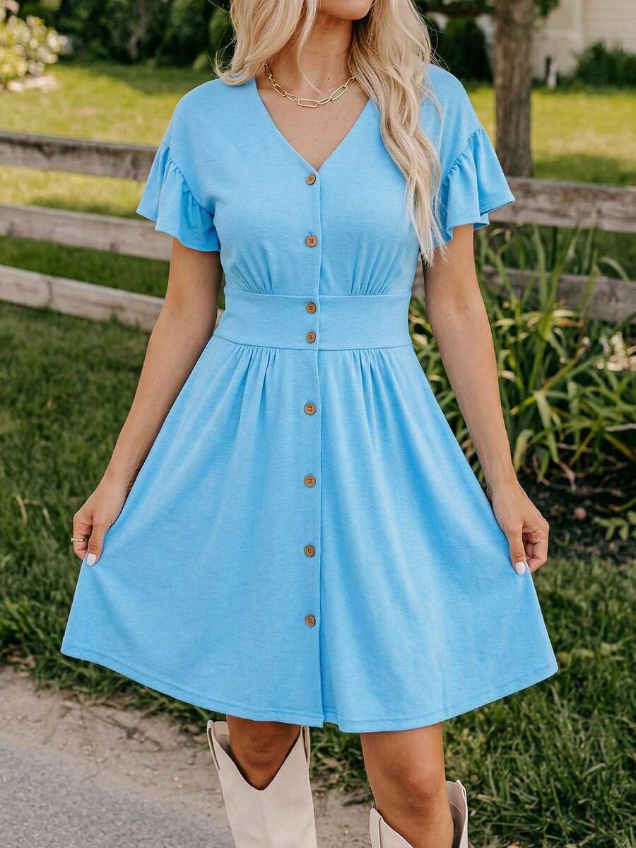 Coeurva 女士休闲针织弹力度假连衣裙，蓝色，春夏女士度假连衣裙摆裙纽扣连衣裙休闲连衣裙浅蓝色连衣裙蓝色度假连衣裙女士纽扣前开襟连衣裙天蓝色连衣裙女士连衣裙黄色连衣裙女士连衣裙折扣码Zanzea女士连衣裙 - 薄荷藍 - 查看 1