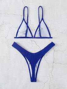 Swim SXY Summer Beach Rib Triangle High Cut Bikini - Royal Blue - View 3