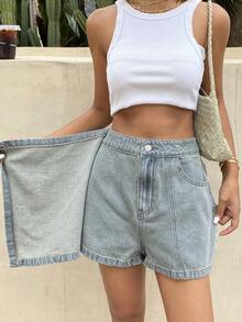 DAZY Women's Casual Wrap Denim Shorts - Blue - View 4