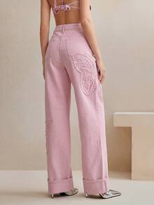Anewsta Fashionable Embroidered Straight-Leg Jeans For Women - Pink - View 3