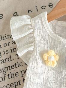 SHEIN 女婴3D花朵短袖T恤和格子短裤套装 - 黃色 - 查看 6