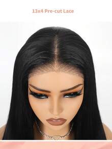 Tóc giả thẳng 13x4 không cần keo, màu đen bóng mượt, tóc thật, kiểu dáng lace frontal, có dây rút, đã được tỉa sẵn, cắt sẵn, phần ren vô hình có dây rút, tạo vẻ ngoài tự nhiên, đường chân tóc được tạo kiểu sẵn, kích thước 13x4 Max, thích hợp cho nữ sử dụng hàng ngày. - Natural Black - Xem 9