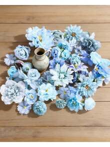 SHEIN 45 Blue Artificial Flower Heads For Home Decor, Bridal Bouquets, Headpieces, Garden Decorations, Table Decorations, Wedding Center Setups, And Bedrooms. - Blue - View 5