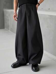 SLATEMANN Mature Casual Black Wide-Leg Pants For Men - Black - View 4