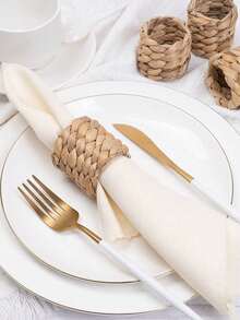 2-12个手工编织水葫芦餐巾环，乡村风编织餐巾架，适用于餐桌布置 - 杏色 - 查看 5