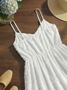 SHEIN Franclia Summer New V-Neck Backless Cinched Waist Sleeveless Strap Vacation Dress For Women - White - View 4
