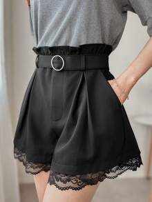 DAZY Women's Lace Patchwork Wide Leg Shorts Summer Going Out Black Elegant - Black - View 4