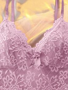 DelicateAllure 性感露背蕾丝镂空拼接缎面吊带裙（女款） - 淺粉色 - 查看 3