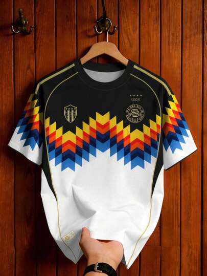 Aesthetic Post Camiseta de fútbol retro con estampado dentado de manga corta, camiseta gráfica de mujer, camiseta gráfica de hombre, chaqueta deportiva de moda para hombre, camiseta de fútbol/fútbol de hombre