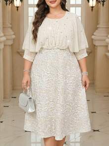 Reflora 大码女式仿珍珠装饰花卉提花优雅中长连衣裙 奢华晚礼服 婚礼礼服 夏季服装 夏季套装 春季服装 春季套装 夏季连衣裙 春季连衣裙 节日连衣裙 优雅连衣裙 优雅派对连衣裙 派对套装 婚礼宾客礼服 婚礼派对礼服 婚礼及活动 伴娘礼服 毕业礼服 母亲毕业套装 外出套装 舞会礼服 生日礼服 女士生日套装 女士假日套装 女士度假套装 假日套装 正式礼服 奢华女士长袍 奢华女士罩袍 象牙色大码连衣裙 白色优雅连衣裙 女士曲线奶油色连衣裙 大码 大码茶会连衣裙 女士连衣裙 优雅经典婚礼宾客套装 女士曲线优雅套装 女士连衣裙 正式服装 奢华女士连衣裙 - 杏色 - 查看 4