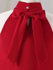 SHEIN Girls' Solid Color Twist Back Bow Hem Hollow Floral Pattern Dress, Casual Vacation Style, Fashionable Versatile Design, Suitable For Indoor & Outdoor Wear In Summer - Red - View 6