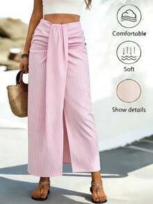 Resyla Falda plisada a rayas casual para uso diario de mujer - Rosa - Ver 1